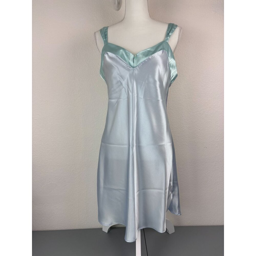 Enchanting women's small blue satin slip mini‎ dress loungewear night gown